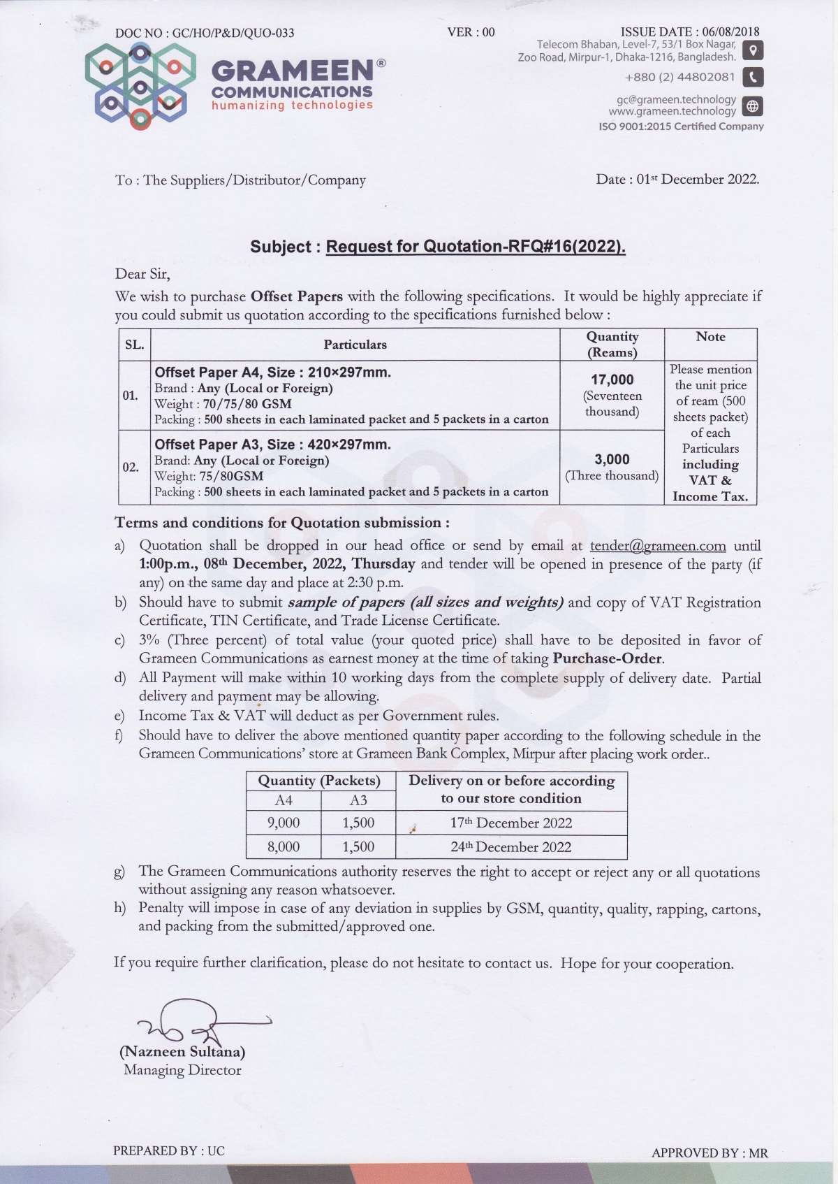 Request for Quotation-16-2022